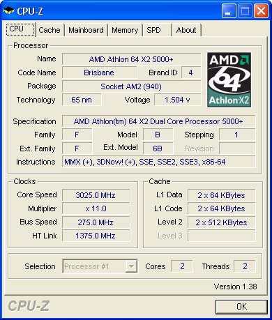 AMD Athlon 64 X2 5000+ EE - CPU-Z OC