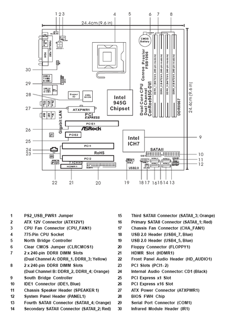 aSRock conRoe945G-DVI layout