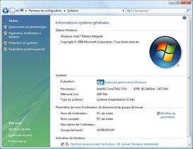 INTEL Core 2 Duo E6700 - Windows Vista Index performances