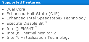 Intel core 2 Duo e6320 supported features