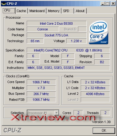 Intel core 2 Duo e6320 cpuz