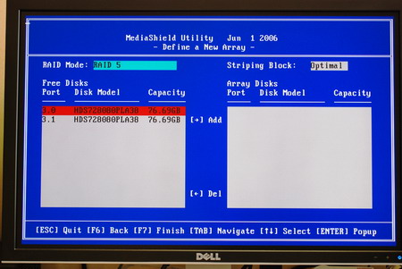 Bios RAID : select hard disk raid 5