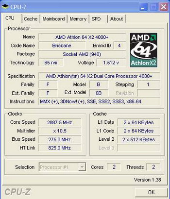 athlon 64 X2 4000 brisbane overclocking result cpu z