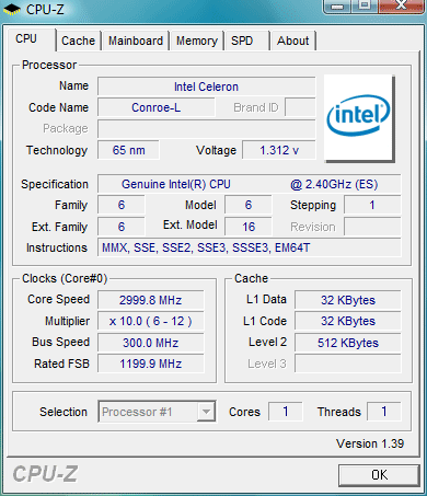 Celeron 440 conroe-L @ 3ghz