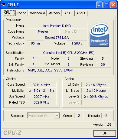 INTEL Pentium D 935 - CPUZ